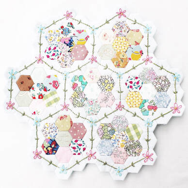 half inch hexies mini quilt embroidery epp English paper piecing 